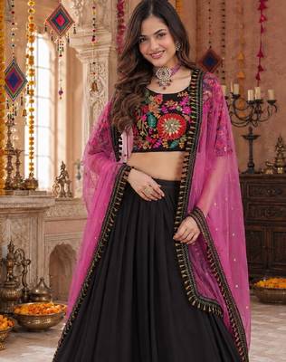 BLACK SEQUINS & EMBROIDERED GEORGETTE LEHENGA CHOLI DUPATTA 5