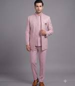 Pastel pink textured open jodhpuri suit for men