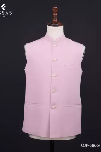 Pastel pink textured open jodhpuri suit for men