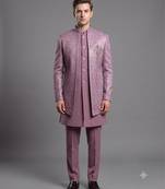 Dusty mauve textured open indowestern suit for men