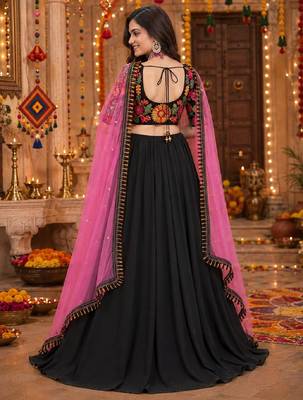 BLACK SEQUINS & EMBROIDERED GEORGETTE LEHENGA CHOLI DUPATTA 6