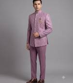 Dusty mauve textured bandhgala suit for men