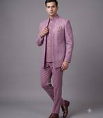 Dusty mauve textured open jodhpuri suit for men