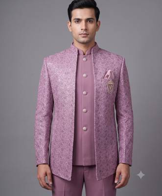 Dusty mauve textured open jodhpuri suit for men 2