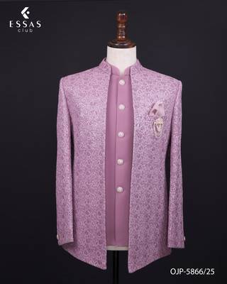 Dusty mauve textured open jodhpuri suit for men 3