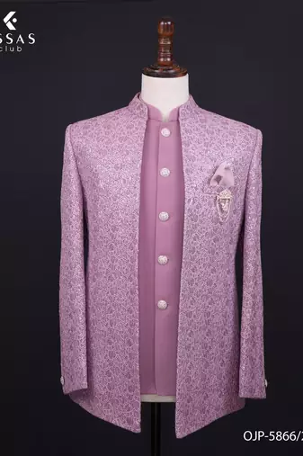 Dusty mauve textured open jodhpuri suit for men