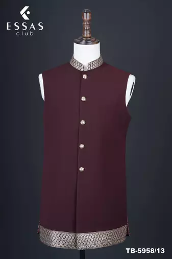 Maroon brocade open jodhpuri suit for men