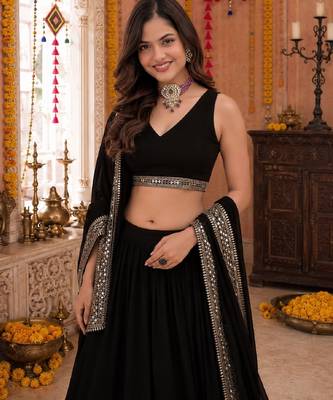 BLACK SEQUINS WORK GEORGETTE LEHENGA CHOLI DUPATTA 5