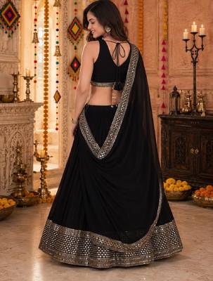 BLACK SEQUINS WORK GEORGETTE LEHENGA CHOLI DUPATTA 6
