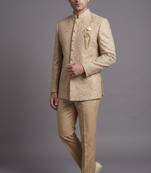 Ivory textured bandhgala suit for men