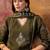 Bottle green chanderi cotton embroidered kurta set.