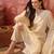 Cream chanderi cotton embroidered kurta set.