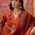 Rust chanderi cotton embroidered kurta set.