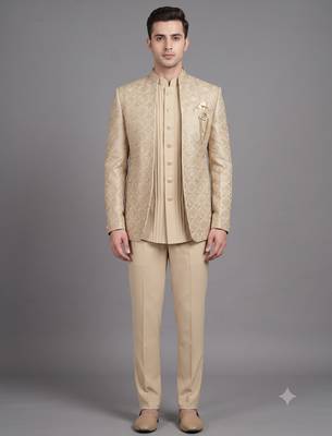 Ivory textured open jodhpuri suit for men 1