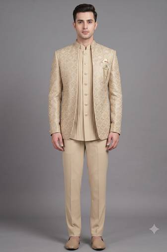 Ivory textured open jodhpuri suit for men