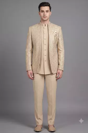 Ivory textured open jodhpuri suit for men