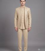 Ivory textured open jodhpuri suit for men