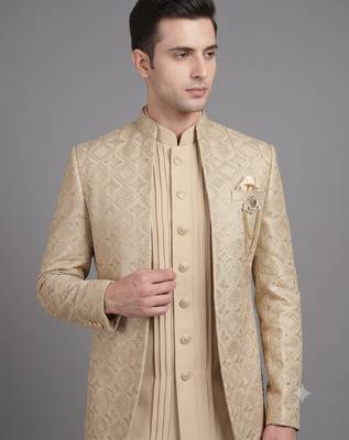 Ivory textured open jodhpuri suit for men 2