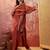 Rust chanderi cotton embroidered kurta set.