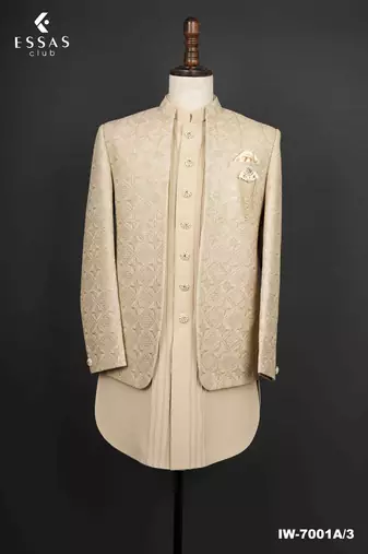 Ivory textured open jodhpuri suit for men