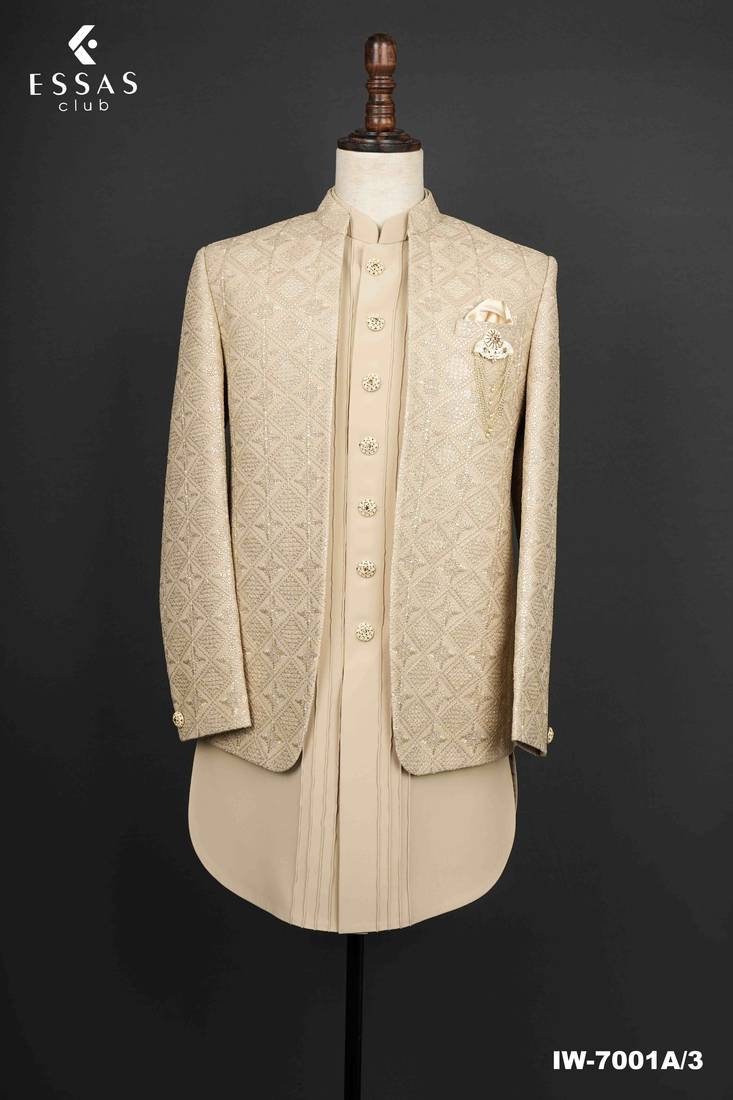 Ivory textured open jodhpuri suit for men