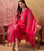 Rani chanderi cotton embroidered kurta set.