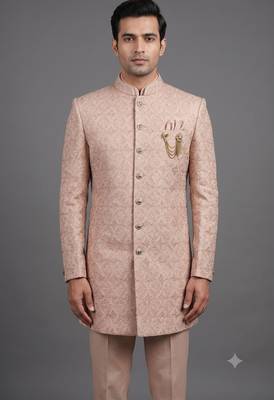 Pink textured bandhgala suit for men 2