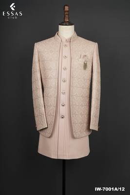 Pink textured bandhgala suit for men 3