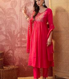 Rani chanderi cotton embroidered kurta set.