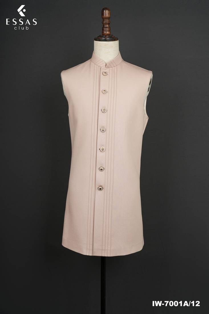 Pink textured bandhgala suit for men