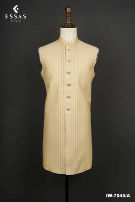 Champagne gold textured open indowestern suit for men 4