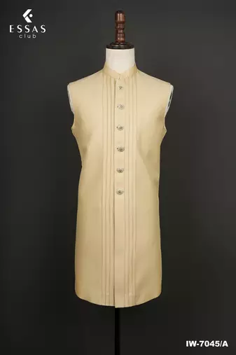 Champagne gold textured open indowestern suit for men