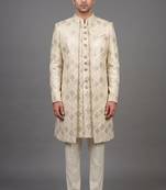 Ivory sequin textured open indowestern suit for men