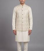 Ivory embroidered nehru jacket for men