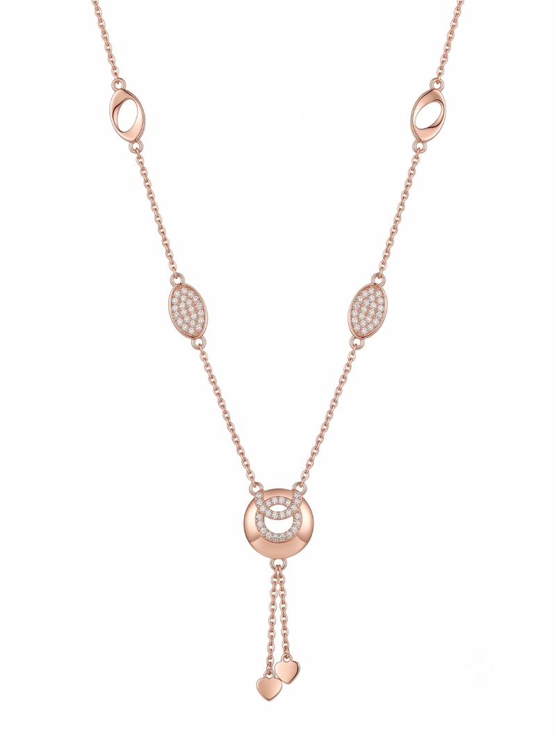 925 sterling silver double circle pavé drop necklace for women