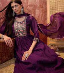 Purple chanderi cotton embroidered kurta set.