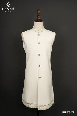 Ivory embroidered nehru jacket for men 5