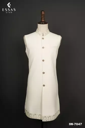 Ivory embroidered nehru jacket for men