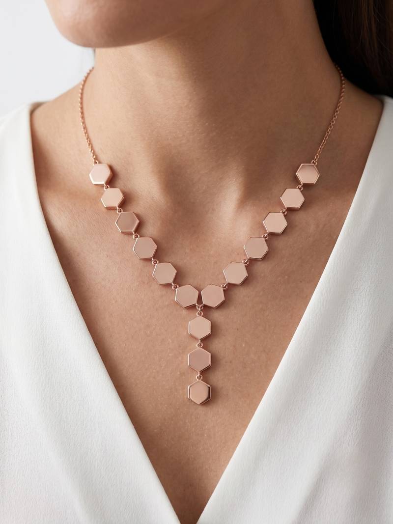 925 sterling silver geometric hexagon drop necklace for women