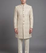 Ivory embroidered bandhgala suit for men