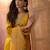 Mustard chanderi cotton embroidered kurta set.