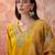 Mustard chanderi cotton embroidered kurta set.