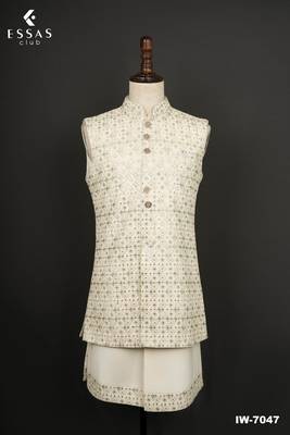 Ivory embroidered bandhgala suit for men 4