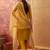 Mustard chanderi cotton embroidered kurta set.