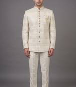 Ivory sequin embellished bandhgala suit for men