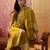 Olive chanderi cotton embroidered kurta set.