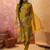 Olive chanderi cotton embroidered kurta set.