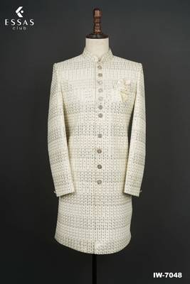 Ivory sequin embellished bandhgala suit for men 3