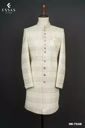 Ivory sequin embellished bandhgala suit for men