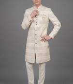 Ivory sequin embellished nawabi suit for men